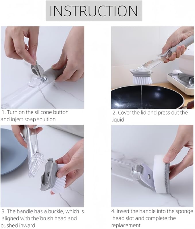 Xicennego Dishwand Set, No-Scratch Soap Dishwashing Brush Scrubber, Kitchen Cleaning Sponge Cleaning Brush for Pots, Dishes, Sink, Comes with 1 Replacement Brush Head and 2 Sponge Heads