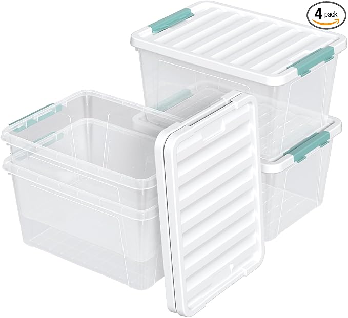 4-pack 35 Quarts Large Latching Storage Boxes, Clear Plastic Organizer Tote Bins with Lids