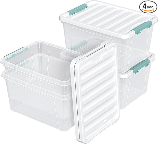 4-pack 35 Quarts Large Latching Storage Boxes, Clear Plastic Organizer Tote Bins with Lids