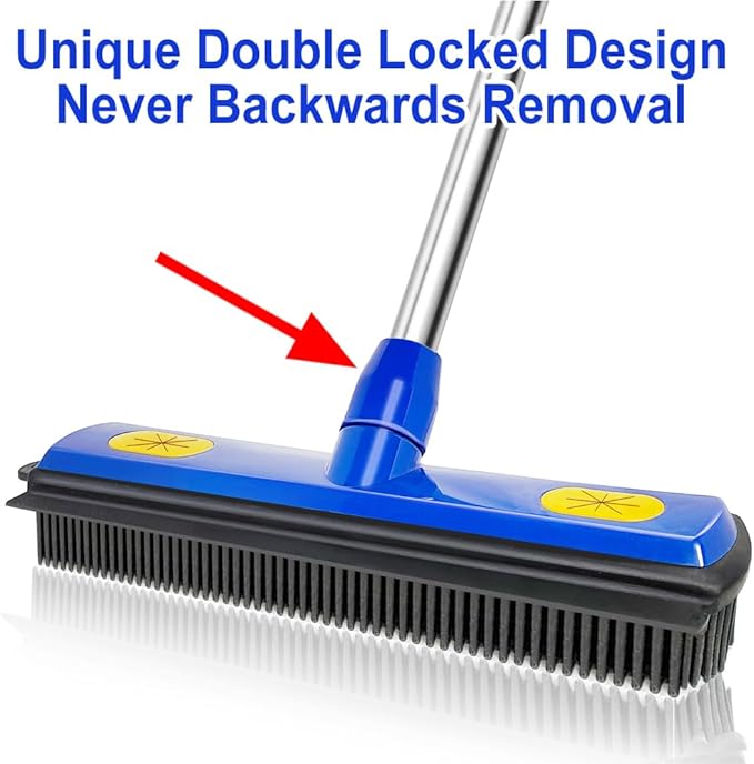 AODOZO Pet Hair Removal Broom - with 58" Telescopic Handle Broom with Squeegee - Fur Hair Remover Tool for Carpet Rugs, Mats. Hardwood, Tile, Window