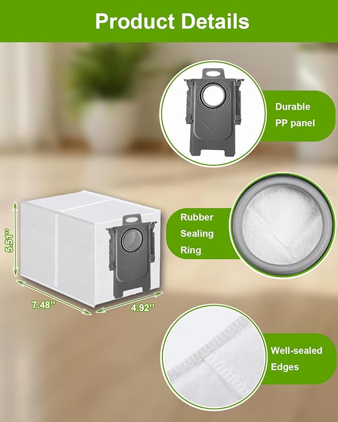 ApexOne 10 Packs Dust Bags for Roborock Saros 10/ 10R, Q Revo, Qrevo S/Slim, S8 MaxV Ultra, S8 Max Ultra, Qrevo MaxV/Pro/Curv/Curv S5X/ Edge/Edge S5A Robot Vacuum Cleaner, 3.2L Large Capacity