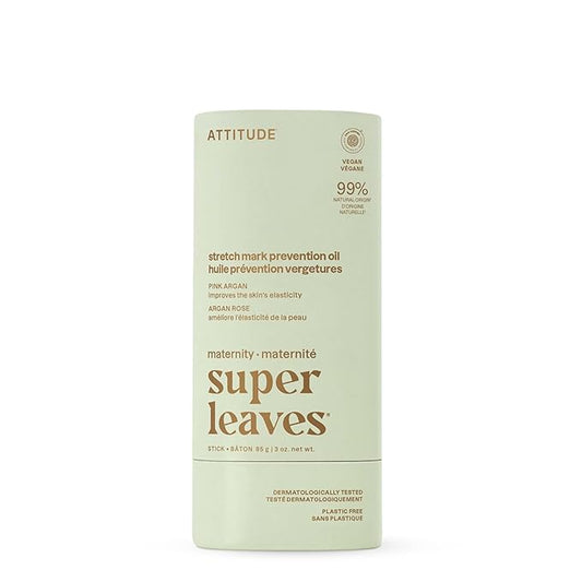 ATTITUDE Plastic-Free Pregnancy Stretch Mark Prevention Oil, EWG Verified, Dermatologically Tested, Plant and Mineral-Based, Vegan Maternity Products, Pink Argan, 3 Ounces