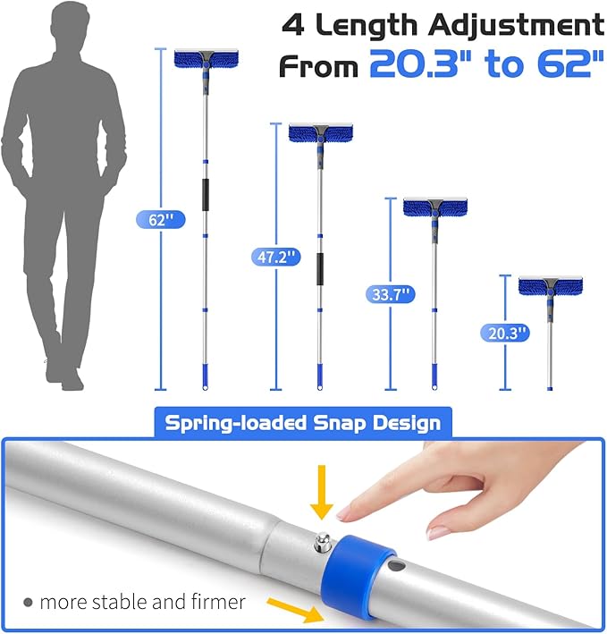 Ordenado 62" Window Squeegee Cleaning Kit, 2 in 1 Window Cleaner Tool with Long Handle, Rotatable High Windows Washing Kit for Home & Outdoor, Detachable Washer Tool Squeegee for Shower Glass, Car