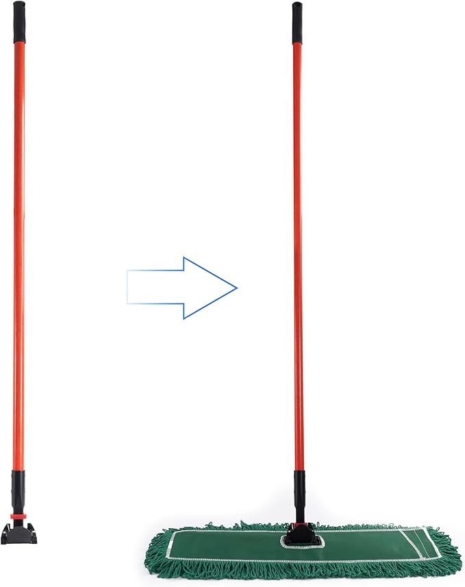 Matthew Cleaning Commercial Quick-Change Dust Mop Handle with Clip-on Metal Gripper for Heavy Duty Mop Head Replacement Holder, Fiberglass Handle 60 inch 6packs-Red