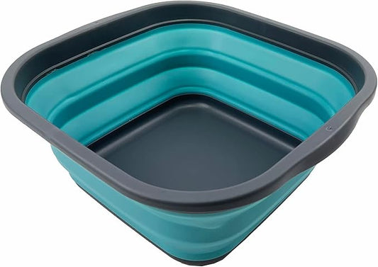 SAMMART 5.5L (1.4 Gallons) Collapsible Tub - Foldable Dish Tub - Portable Washing Basin - Space Saving Plastic Washtub (Grey/Crystal Blue)