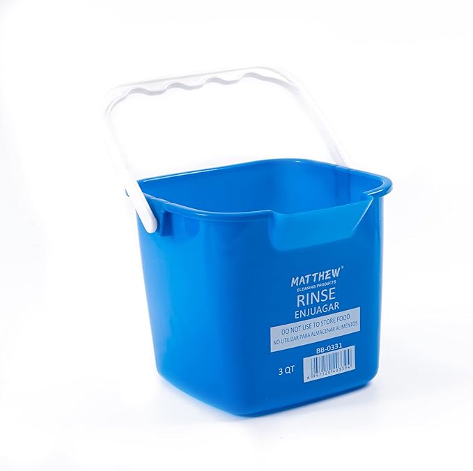 Matthew Detergent&Sanitizing Cleaning Bucket 3 Quart Plastic Pail,Set of 12 Square Containers,Built-in Spout w/Handle,Wash Rinse Sanitize Handwash Bucket for Home Office Commercial Restaurant (Blue)