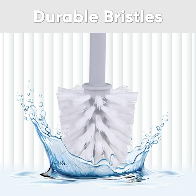 Superio Ribbed Collection - Decorative Plastic Toilet Bowl Brush and Holder Set, Taupe (1 Pack) Cleaner Scrubber for Bathroom
