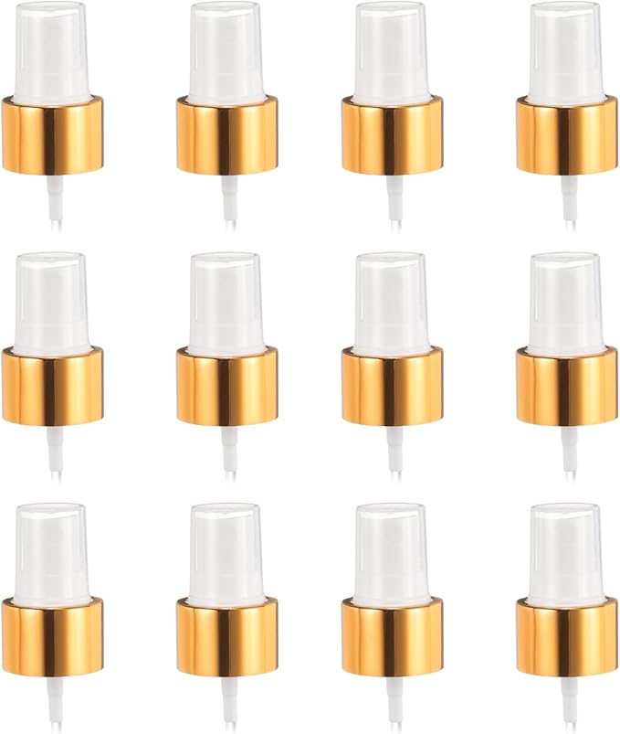 uxcell 12 Pcs Gold White Spray Top, 24/410 Fine Mist Sprayer Reusable Replacement Spray Bottle Pump Plastic Top for Cosmetic Perfume and Body Sprays Bottle