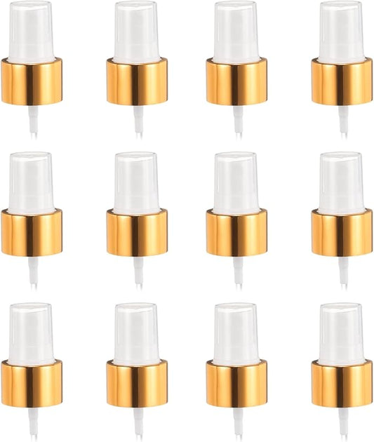 uxcell 12 Pcs Gold White Spray Top, 24/410 Fine Mist Sprayer Reusable Replacement Spray Bottle Pump Plastic Top for Cosmetic Perfume and Body Sprays Bottle