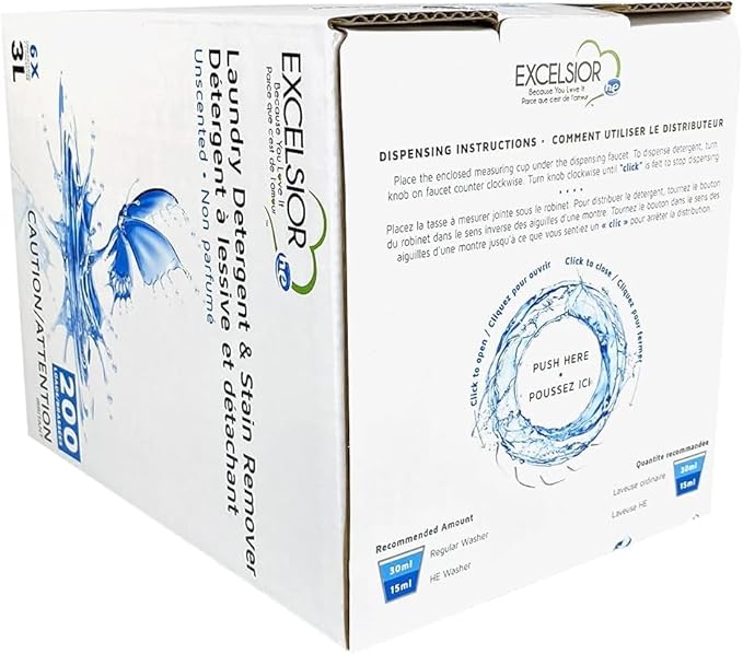 Excelsior - Laundry Detergent with Eco Bottle- Concentrated Liquid - Unscented, Biodegradable, Solvent, and Phosphate Free 3 Liter (2, New Packaging)