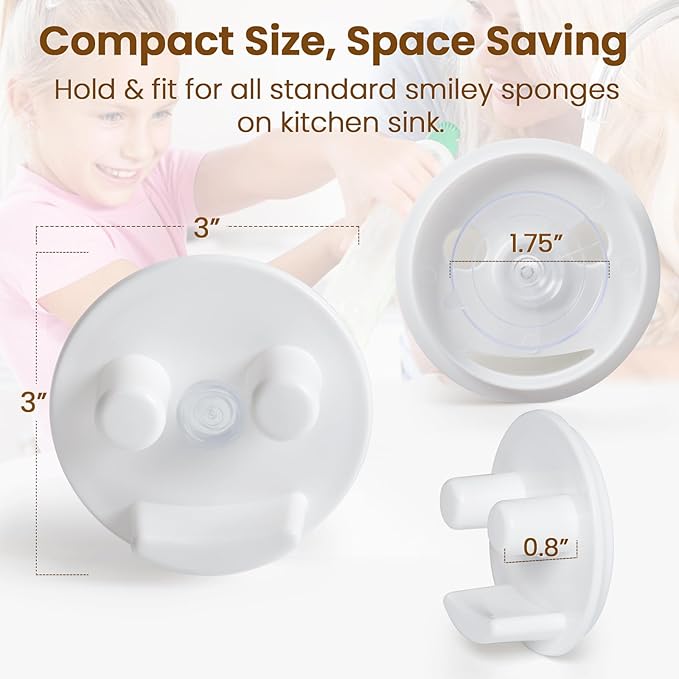 Sponge Holder, Sink Caddy w/Suction Cup Installation, Sponge Organizer for Kitchen/Bathroom Sink, Self Draining, Dishwasher Safe for Holding Smiley Sponges(Sponges Not Included), White(2-Pack)