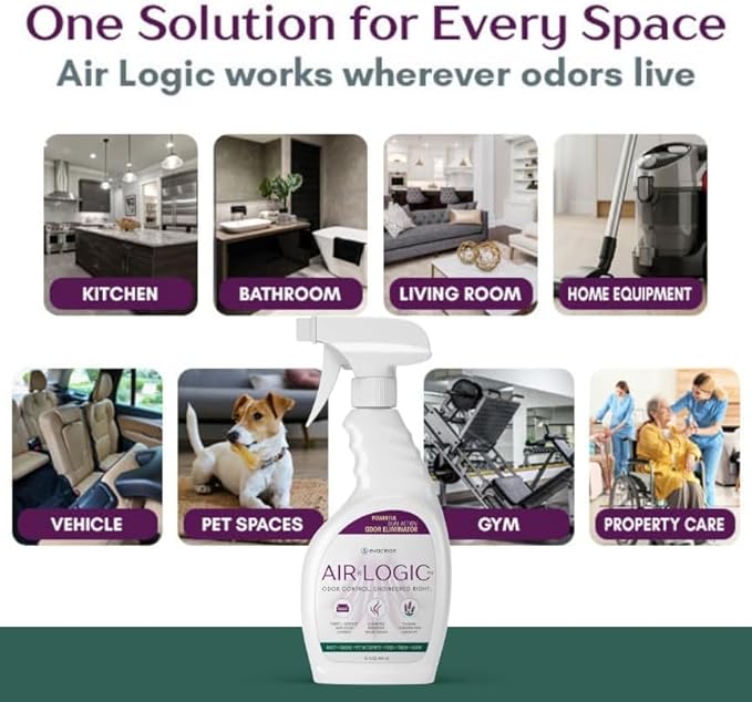 AIRLOGIC Dual-Action Odor Eliminator Spray 32 Fl Oz, Plant-Based Instant Knockdown & Enzymatic Deodorizer for Home, Neutralizes 16 Odor Sources, Bleach-Free, Fabric & Surface Safe, Lavender Lemon