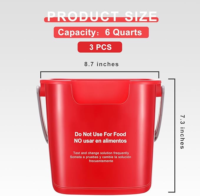 Uiifan 3 Pcs 6 Quart Bucket for Cleaning Small Sanitizing Square Bucket Detergent Pail Plastic Utility Cleaning Pail for Home Commercial Restaurant Kitchen Office School Commercial Use (Multicolor)