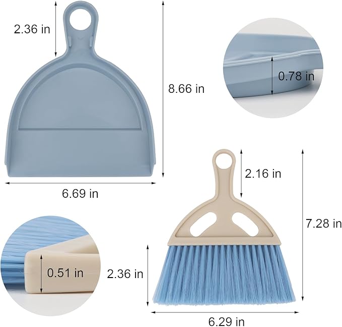 Brosay Mini Dustpan and Brush Set Portable Small Broom with Dust Pan Handheld Hangable Whisk Broom and Dust Pan for Home, Kitchen, Table, Office, Car 1 Pcs (Blue)