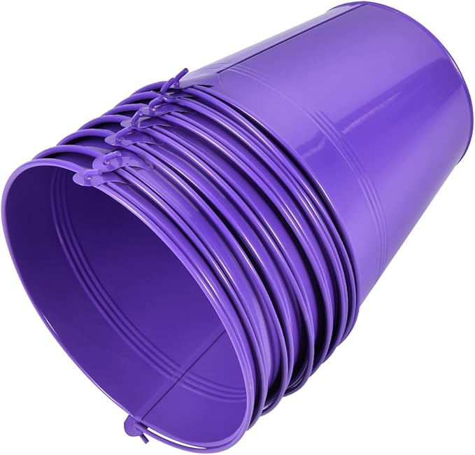 OBTANIM 7 Pack Purple Metal Buckets with Handle Galvanized Ice Pails for Plants, Succulents, Party Favors Organizing, Rustic Home Decor or Classrooms Pencil Storage (7.1 x 5.2 inch)