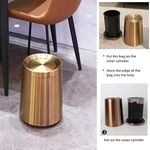8L/2.1GALbrass Garbage can with Swing lid，Brushed Nickel Gold Trash can,Matte Gold Trash can for Bathroom,Powder Room,Bedroom,Laundry Room (Rose gold-32-8l)
