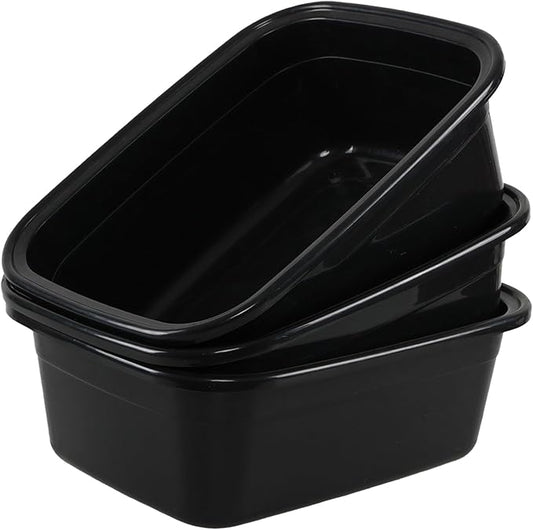 3-Pack 16 Quart Plastic Wash Basins, Rectangular Dishpan Tub, Black