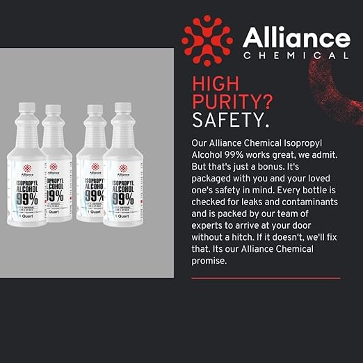 Isopropyl Alcohol 99% - 1 Gallon (4 x 32 FL Oz Bottles) - High-Purity Concentrated Rubbing Alcohol for Effective Cleaning - Quick-Drying, Domestically Sourced IPA