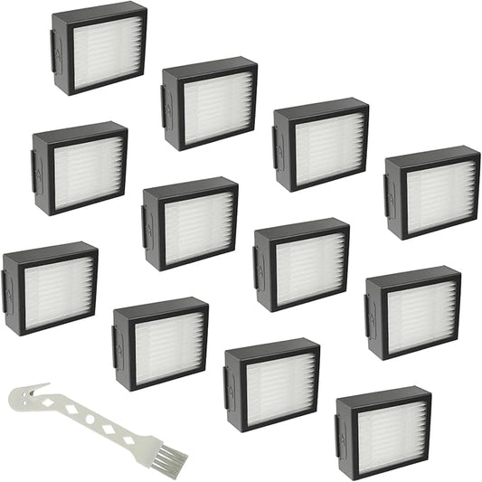 HUAREW Filter Replacement Parts for i-Robot Roomba E I & J Series i7 i7+/plus i3 i3+ E5 E6 E7 i4 i6 i6+ i8 i8+ Vacuum Cleaners, 12 Pack 4639161 Filter + 1 Cleaning Brush