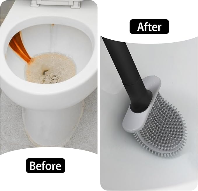 Black Toilet Brush, Toilet Bowl Brush, Silicone Toilet Brush and Holder, Compact Size, Toilet Brushes & Holders for Dead Corner Clean, Ventilation Slots Base