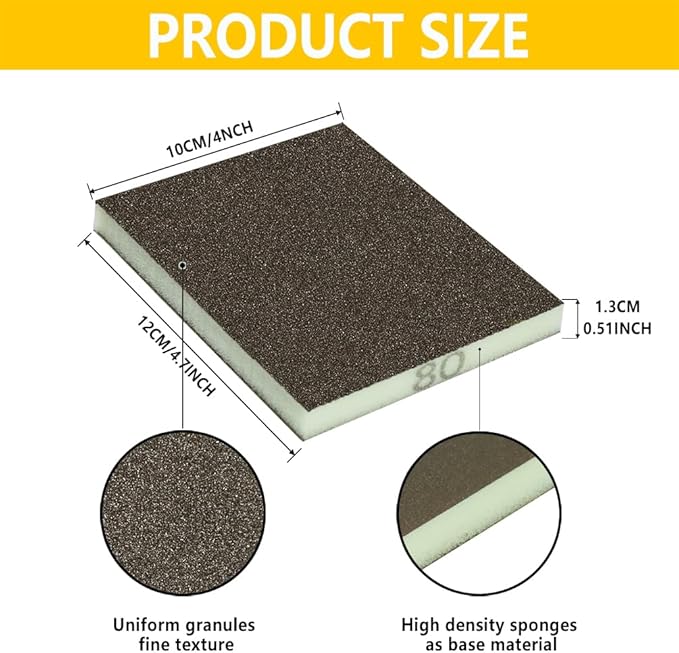16PCS 100 Grits Sanding Sponge Medium Sanding Block, Washable and Reusable Wet Dry Sandpaper Sponge， Sander Sponges for Wood Drywall Metal Wood