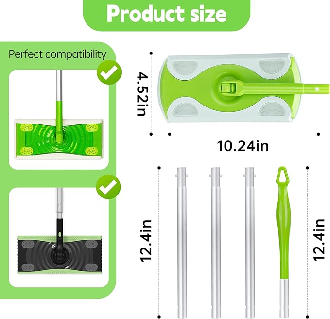 2-Pack Extra Long Detachable Mop Handles, Green, Compatible with Swiffer Dry & Wet Mops, Easy to Install & Replace