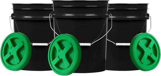 House Naturals 5 Gallon Black Food Grade BPA Free Bucket Pail with Screw On Air Tight lid (Pack of 3)