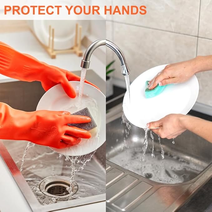 North Tower Kitchen Washing Room Gloves Fleece Lined, Reusable, Waterproof with Extra-Long Cuff & Anti-Slip Design for Household & Kitchen Use,15",2 Pairs Large