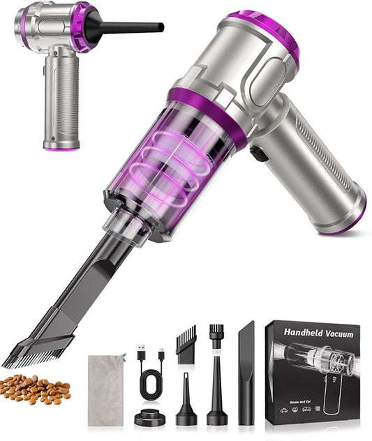 NOBIWA Portable Car Handheld Vacuum Cleaner 15000pa - 4 in 1 Vacuum Cleaner&Air Duster, Rechargeable Handheld Vacuum with Multi-Nozzles for Car, Home, Pet, Ideal Gifts for Men & Women (Pink)