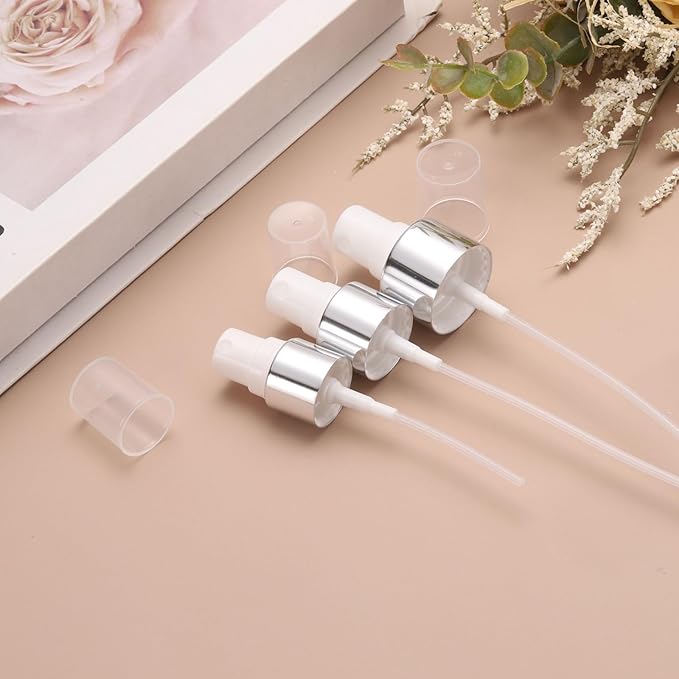 uxcell 12 Pcs Silver White Spray Top, 18/410 Fine Mist Sprayer Reusable Replacement Spray Bottle Pump Plastic Top for Cosmetic Perfume and Body Sprays Bottle