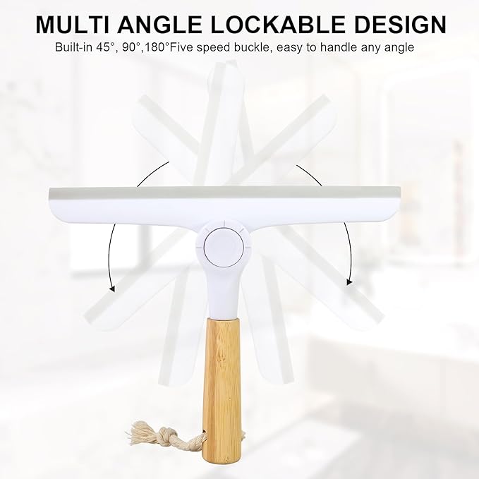 9.5" Shower Squeegee, Handheld Squeegee with Wooden Handle for Window Cleaning，Glass Doors, Car Windshields，Shower Doors，Grey