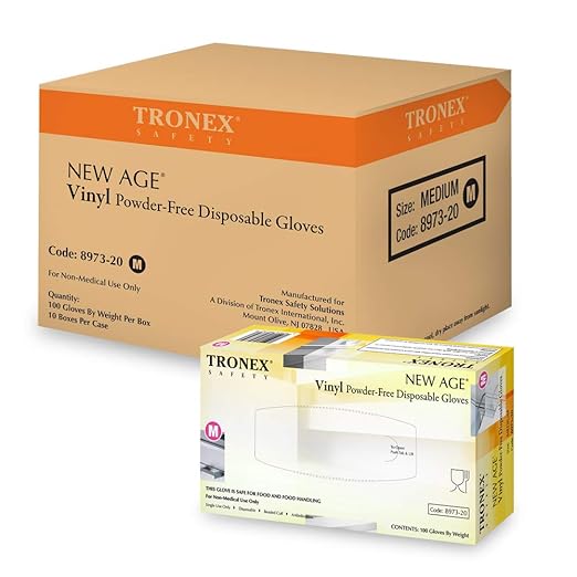 TRONEX 8973 Vinyl Disposable Gloves, Latex-Free, Powder-Free, Food Service, Catering, Natural, X-Large, Case of 1000