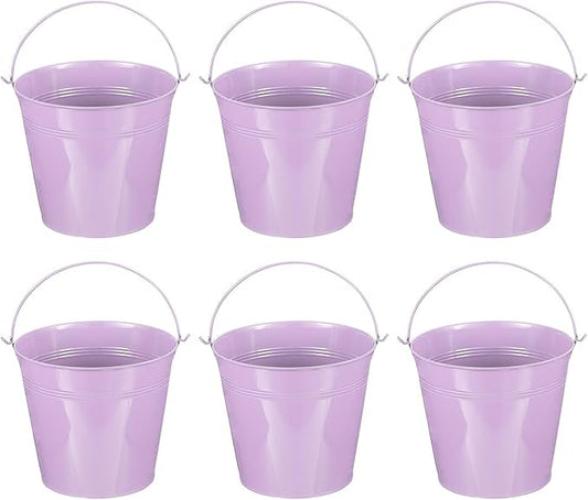 PATIKIL 7"x6.4" Small Metal Buckets with Handle, 6 Pcs Mini Galvanized Bucket Colorful Easter Buckets for Crafts Party Favors Decoration, Light Purple