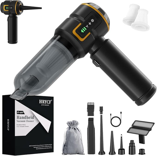 HRYCF Car Vacuum with LED Digital Display,20000PA Advanced Clean Cordless Handheld Vacuum, 4-in-1 High Power Portable Rechargeable Vacuum Cleaner with Brushless Motor