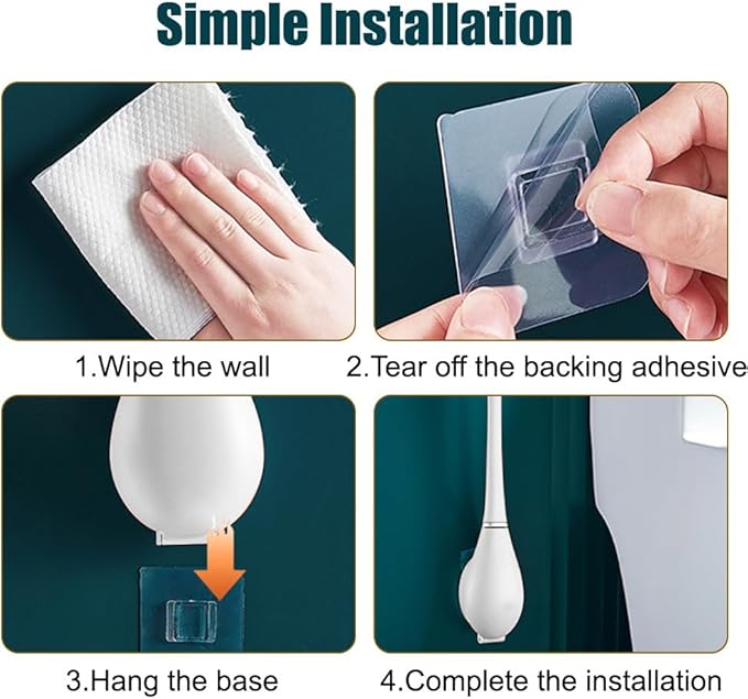 Silicone Toilet Brush & Holder Set, Deep Cleaning Wall Mounted Toilet Cleaner with Base & Adhesive Sticker for Home Bathroom