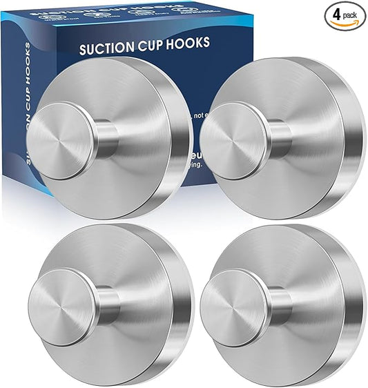 MOTAIPEAK Suction Cup Hooks for Shower,Removable Shower Towel Suction Hooks for Bathroom Wall,Kitchen,Glass,Mirror,Tile to Hang Robes,Loofah-Silver(4-Pack)