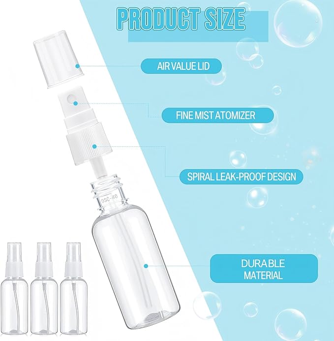 Uiifan 400 Pcs Mini Clear Spray Bottles 1 oz Small Empty Plastic Fine Mist Spray Bottles with Small Funnels for Essential Oils Travel Alcohol Perfumes