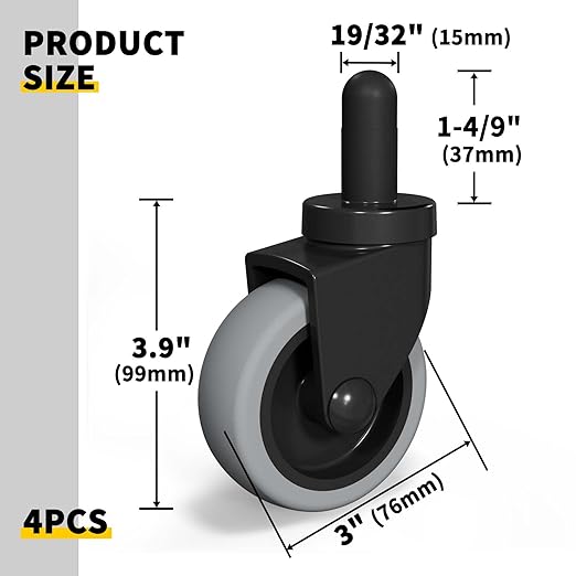 AAGUT Mop Bucket Wheels Replacement 3", Non-Marking TPR Castors Compatible with Rubbermaid Models 7570-L2, 7571,7580,7581,7582 7583, Set of 4