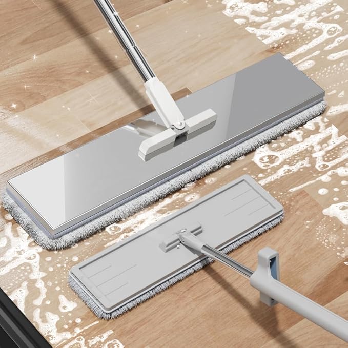 SWIFTIRON Separates Dirty Water Mop, Flat Mop and Bucket for Home with 4 Extra Refills, Stainless Steel Mop and Bucket with Wringer (Silver)
