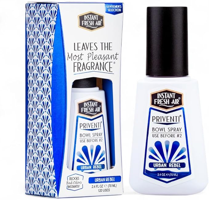 Signature PRIVENTI for Men Toilet Spray Urban Rebel Scent Bathroom Spray with Noxban Technology Odor Elimination, Travel Size Long-Lasting Freshness for Home, Travel or Work 2.4 Oz. -INSTANT FRESH AIR