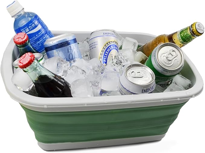 SAMMART 10L (2.6 Gallon) Collapsible Tub-Foldable Dish Tub-Portable Washing Basin-Space Saving Plastic Washtub (Grey/Dark Sea Green, 1)