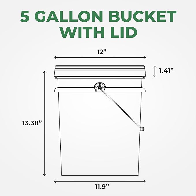5-Gallon White Bucket Pail Container with Lid | Food Grade | Heavy-Duty Extra Durable | Metal Handles with Plastic Grip for Easy Carrying | Multi-Use | Easy Stack and Store | BPA Free -2 Pack