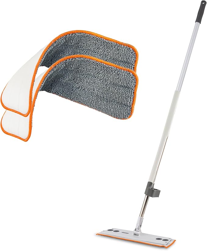 Superio Self-Wringing Microfiber Cleaning Mop with Hands-Free Wringing Blade and 2-Pack Reusable & Washable 8" x 4.5" Microfiber Mopping Pad for Home, Kitchen, Bathroom, Streak-Free Cleaning