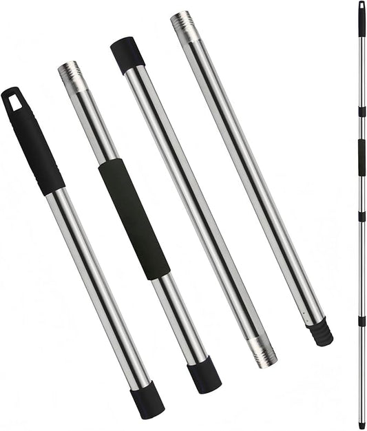 Xifando Mop Handle Replacement - 4-Section Adjustable from 30" to 58" - Durable Stainless Steel Mop Pole with American Thread Joint for Spin Mops & Brooms (Black)