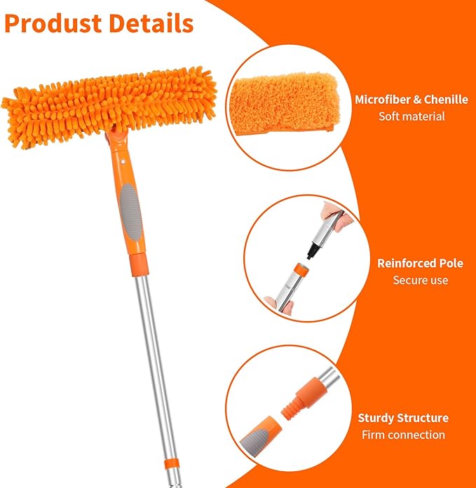 TIMIVO 152'' Window Cleaning Kit, 2 in 1 Window Squeegee with Extension Poles, Window Cleaner Tools for Indoor/Outdoor High Window, Car, Glass