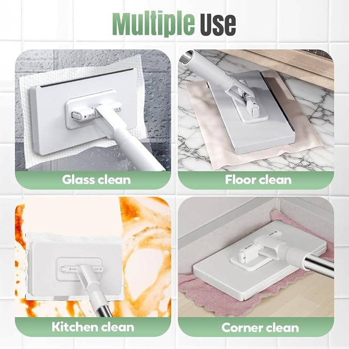 Jurfest Small Mop, Long Handle Stick Lazy Mops with One-Click Cloth Change, Locking Head with Sweeping Cloths for Wet & Dry Cleaning (1*mop+10*Cloth)