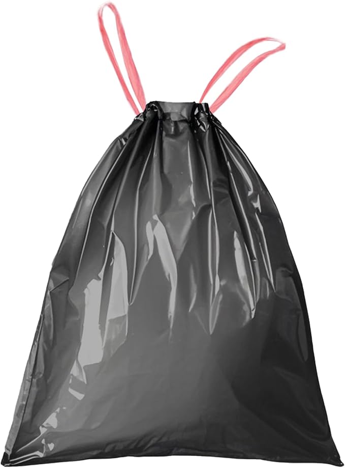 Trash Bags 13 Gallon Drawstring, Pack of 28 Garbage Bag for Kitchen and Home, 63x70cm Size, 12g/pcs, Unscented, Black