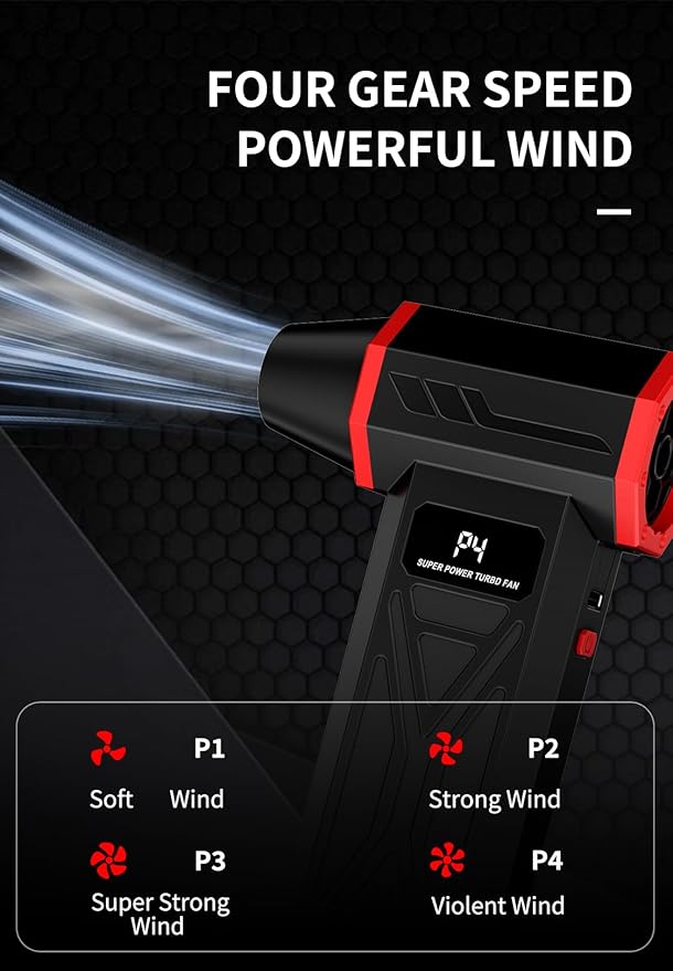 Aicevoos AS-S50 Electric Air Duster-130000RPM Super Power Cordless Air Duster, 4-Gear Adjustable Mini Blower with Fast Charging, Dust Blower for Computer, Keyboard, House, Outdoor and Car