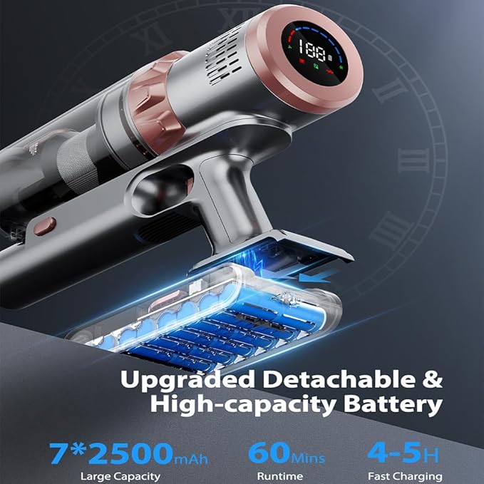 SUNIYQINMO Cordless Vacuum Cleaner Handheld Vacuums 500W/45Kpa Lightweight Stick Vacuums Powerful Suction with 60min Runtime for Home Pet Hair Car