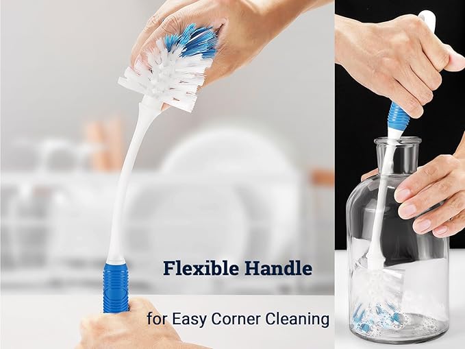 Bottle Brush 2-Pack, Baby Bottle & Water Bottle Cleaner Brush with Long Handle and Dual-Action Bristles